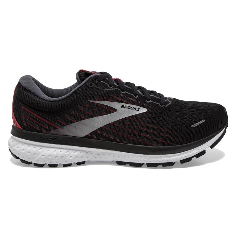 Brooks Ghost 13 Road Running Shoes - Men's - Black/Ebony/grey Charcoal/Tango Red (13246-JFPL)